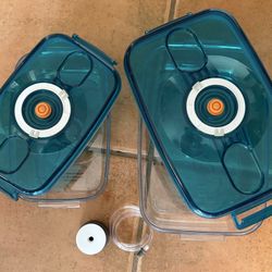 Set Of (2) Vacuum Sealer Plastic Rectangular Containers