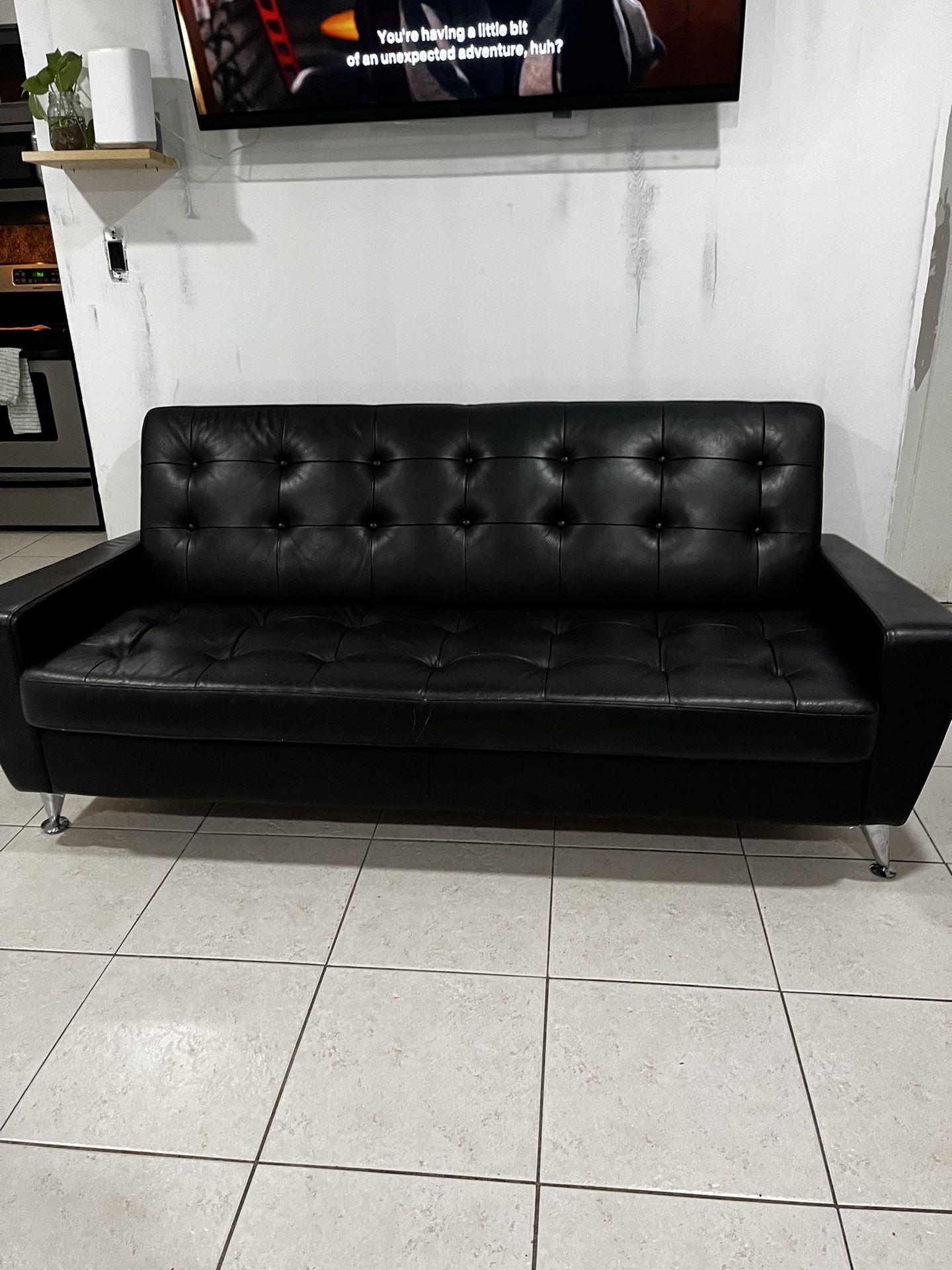 Black Leather Couch Sofa Seat Modern 