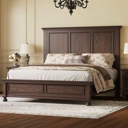 Solid Wood King Bed Frame & Nightstand Set