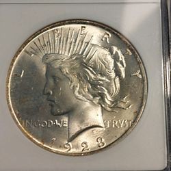 1923 Silver Peace Dollar,  Old Anacs Graded Ms64 Coin