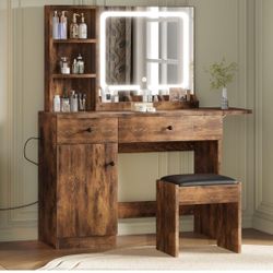 Vanity Desk w/ LED Lighted Mirror & Power Outlet