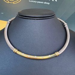 Jewelry David Yurman 14k yellow gold and 925 sterling silver Necklace Cable Metro Choker 0.17CTW Natural Diamonds 16” 5mm