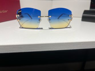 Rimless Sunglasses Gold Frame Blue Gradient