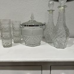 Vintage Decanter, Ice Bucket And Glasses