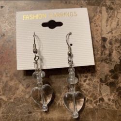 Valentines Day Clear Heart Earrings  with beads 