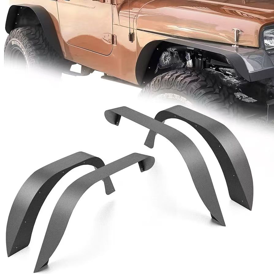 for YJ Flat Front and Rear Fender Flares Compatible with 1 1 1 1 1995 Jeep Wrangler YJ, Heavy Duty Steel Off-Road Mud