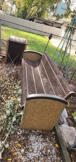 Bench and garbage can