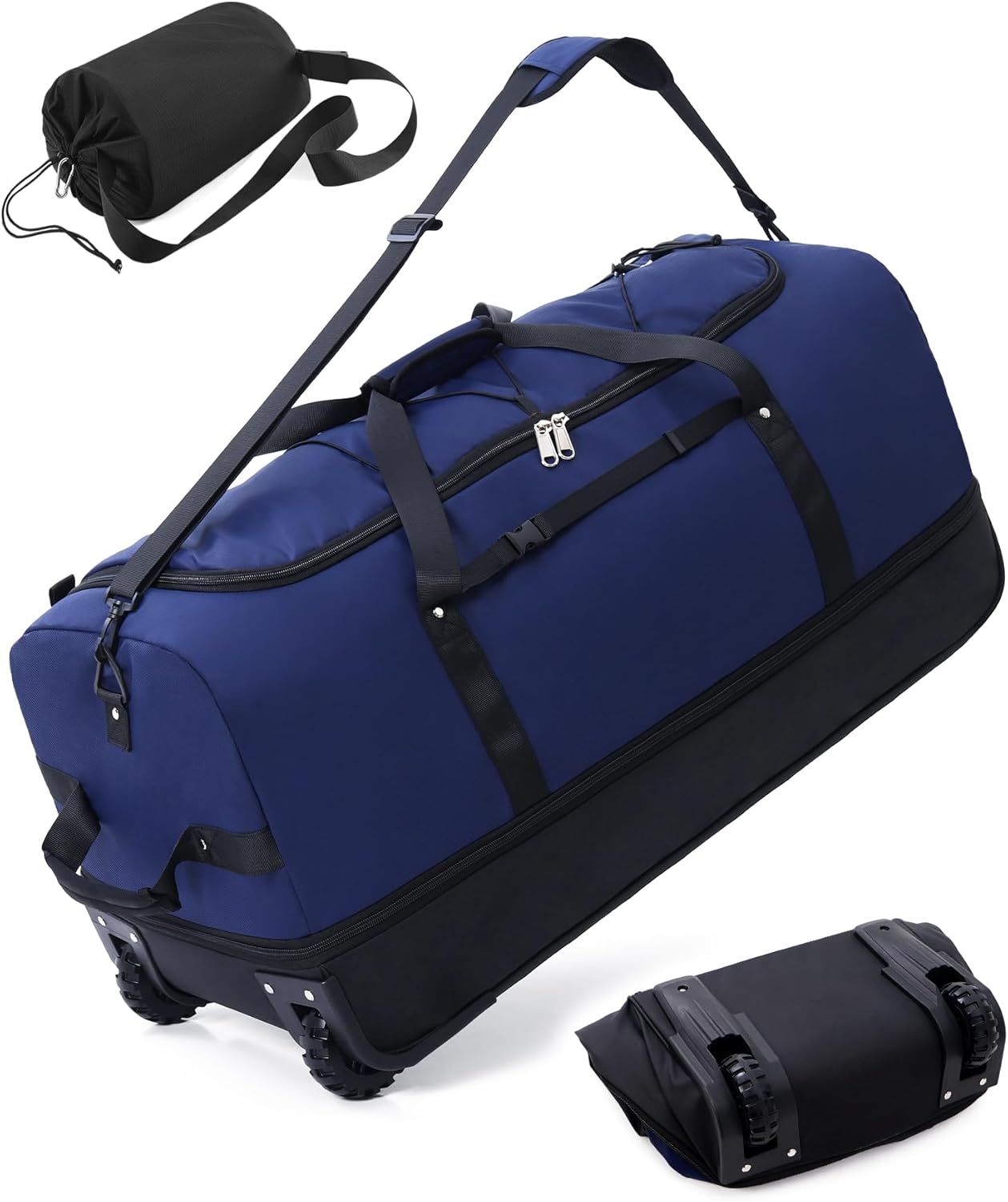 CONTAIL 32” Soft-side 110L Expandable 140L Rolling Duffle Bag with 2 Inline Wheels,Convertible Weekend Travel Bag with Bungee-Cord System,Navy