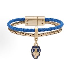BVLGARI Pendant Decoration Calfskin Bracelet Women's Blue(82)66