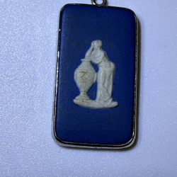 Wedgwood Jasperware Blue Pendant Sterling Silver England Vintage