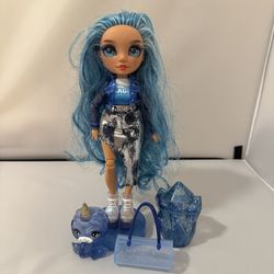Rainbow High Skyler Blue Doll 💙 with Unicorn Pet & Bag – No Slime