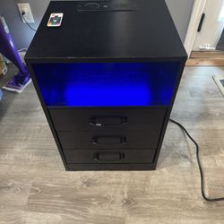 Nightstand with LED Lighting, Wireless Charging & USB Charging Station!