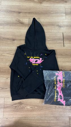 Sp5der Black Hoodie with Pink Graphic