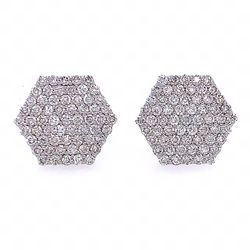 2.05 TCW round diamonds Hexagon stud earrings in solid 14 K white gold