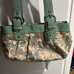 Blue Coach Soho Pleated Signature Shoulder Bag