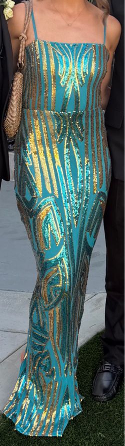 Sequin maxi dress - jade/ baby blue