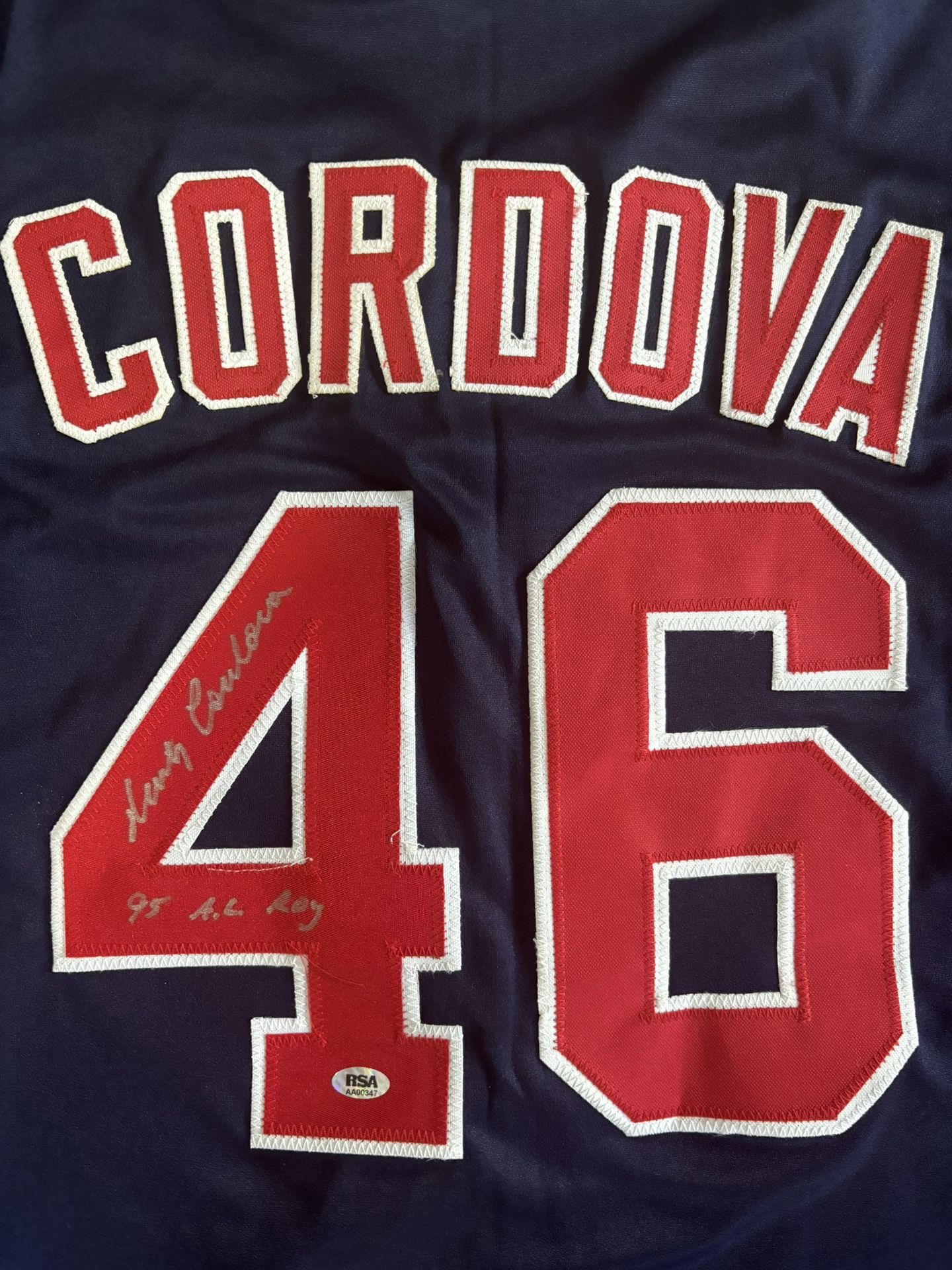 MLB Authentic Signed Jersey 1995 AL Rookie Of The Year Marty Cordova Cleveland Indians / Guardians 