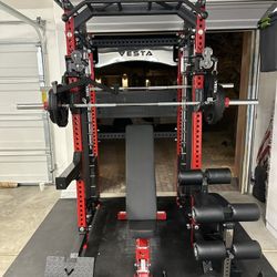 PRO SERIES Ultimate 3-1 Half Rack Functional Trainer w/Smith Machine Bar Bundle | 400lb Stack | Gym Equipment | Fitness | Commercial | Squat Rack  
