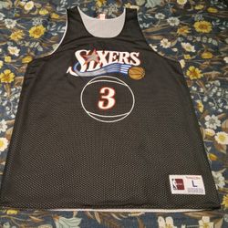 100% AUTHENTIC Men's Mitchell&Ness IVERSON Philadelphia 76ers "THE ANSWER #3" NBA Reversible HWC Jersey Size Large $45 BRAND NEW 