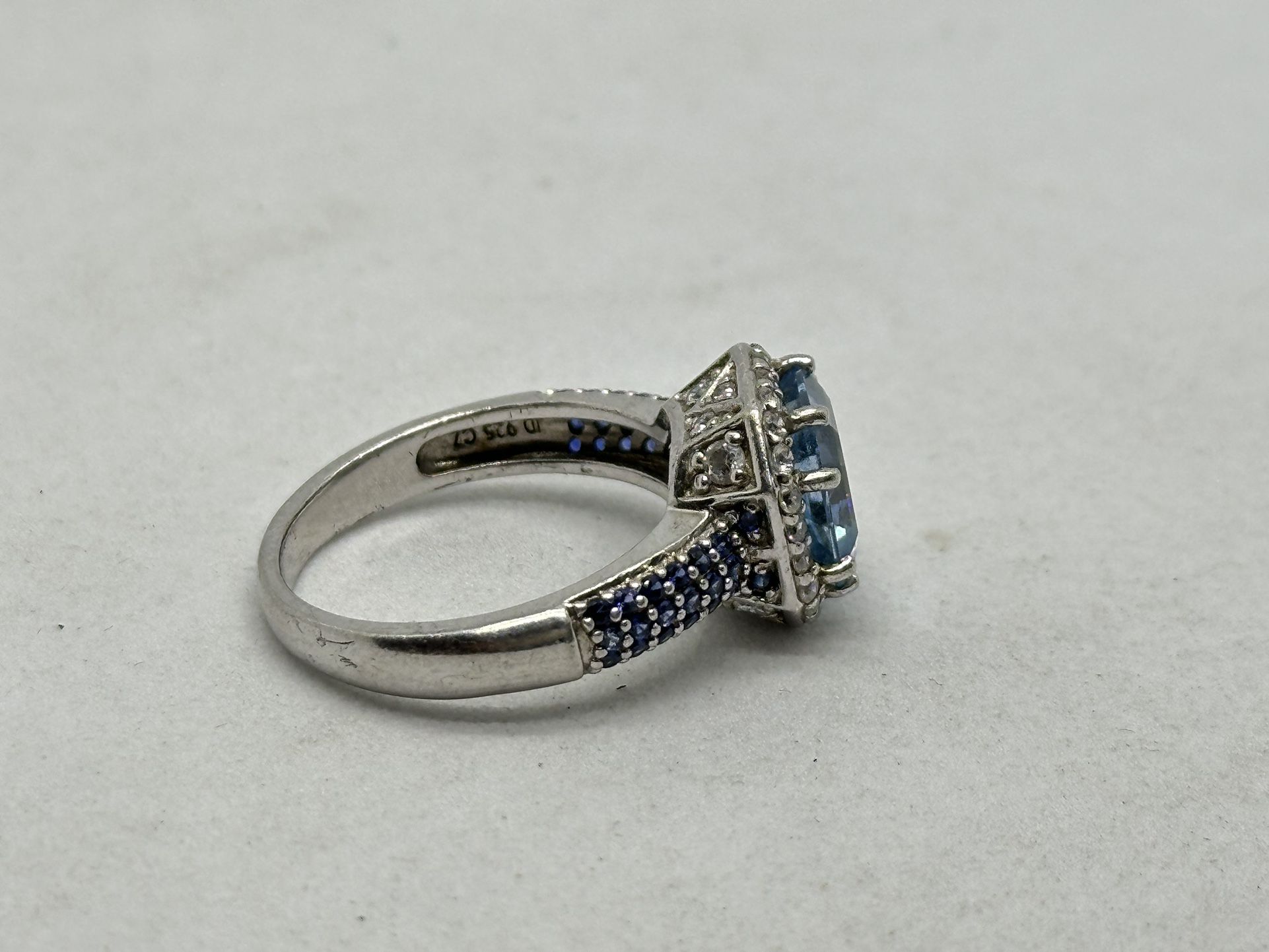 Jean Dousset Cubic Zirconia Sterling Silver Blue Stone Ring JD