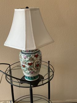 80s Japanese Porcelain Lamp w Shade