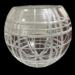 MCM Deep Cut Crystal Rose Bowl Ball Vase 6" Etched Bombay makers mark