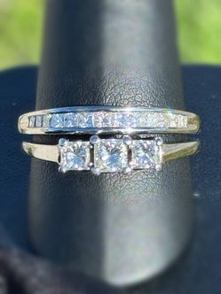 14k White Gold 2.02 CTW Princess Cut Diamond Engagement & Wedding Ring 11 size