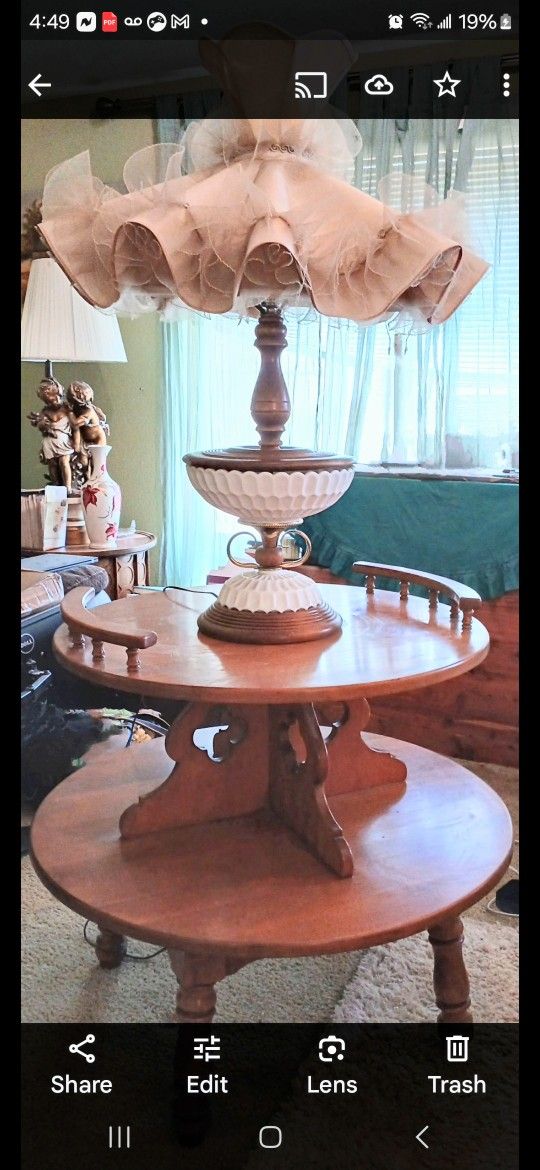 Beautiful Well Kept Antique Lamp And Double Maple Wood Table