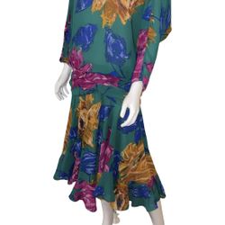 Vintage Kono New York Green/Teal Floral Ruched Dress P2P 22”