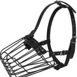 NEW IN PKG, Dog Muzzle, Adjustable Durable Leather Straps, Secure Wire Mask for Biting Chewing Barking (Black, L )