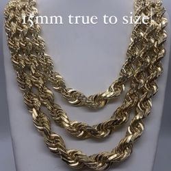 14K 15mm 26in-30in Diamond cut rope chain. re stock