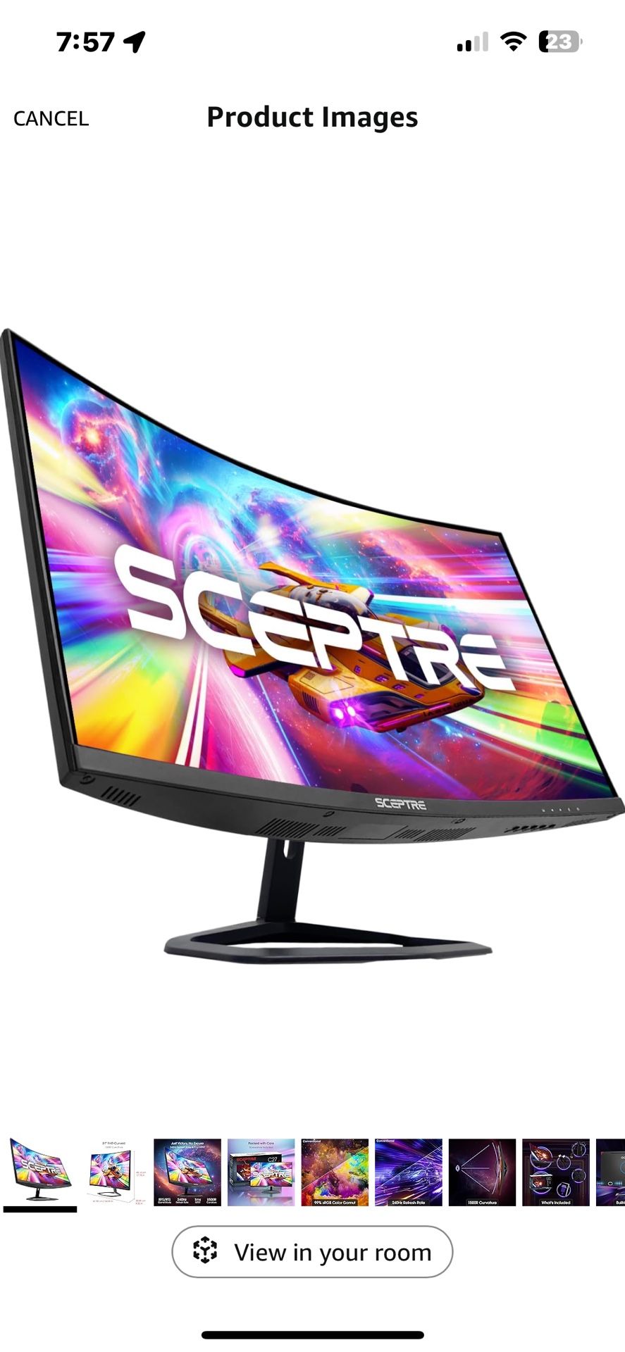 Sceptre C275B-FWT240 27-inch Curved Gaming Monitor up to 240Hz,1 ms response time,FreeSync mode,Overdrive abilities.
