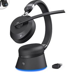Wireless Headset with Mic for Work, Wireless Headphones with Mic (Noise Cancelling), Charging Base & Mute Button, Bluetooth Headset with Microphone wi
