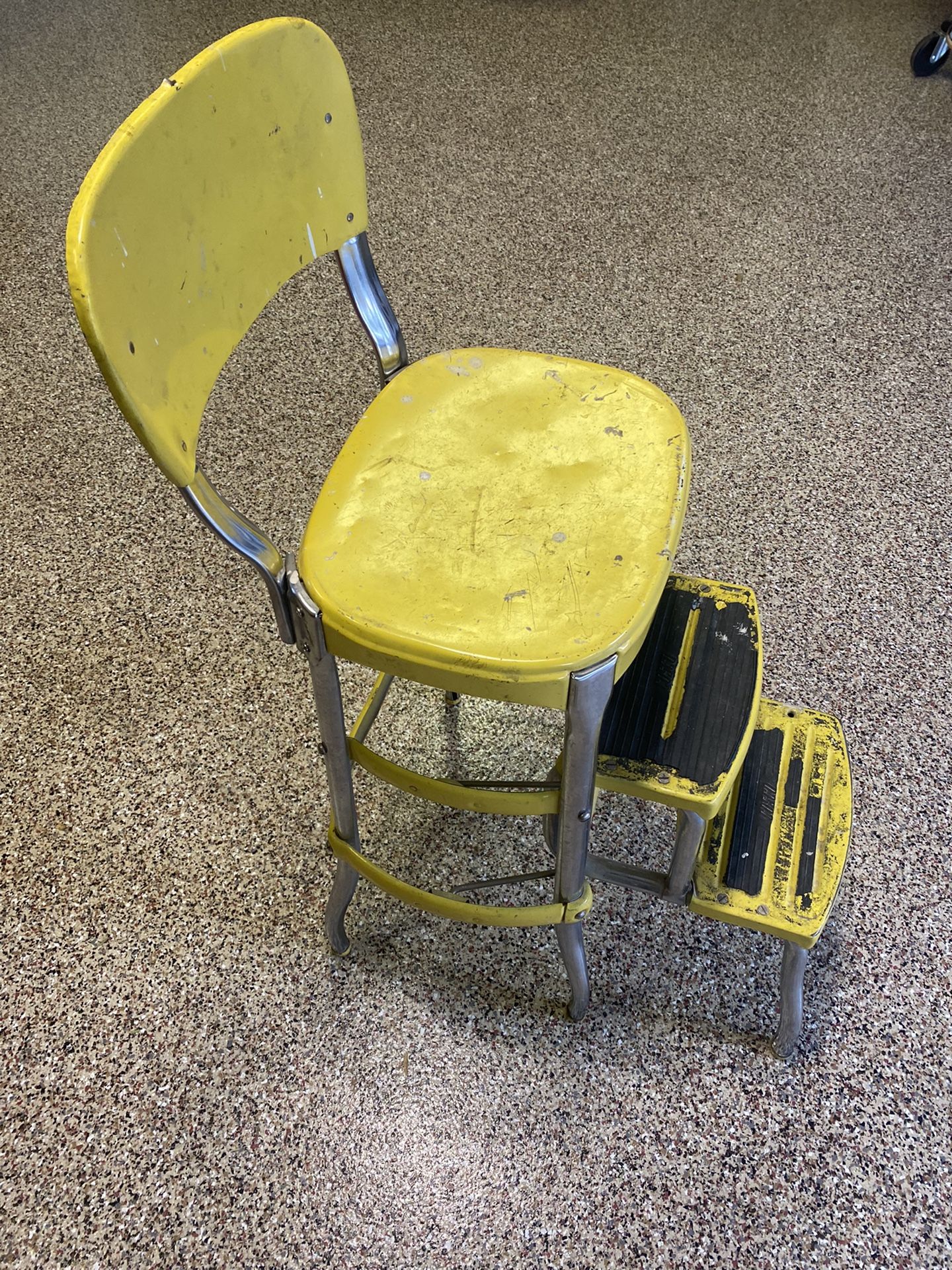 COSCO Kitchen Step Stool Chair Yellow Metal Pull Out Steps