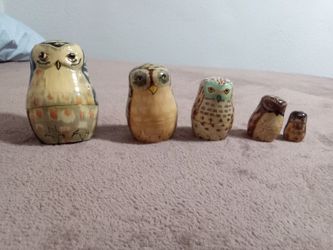 Nesting Owl Dolls.  Vintage Handcrafted Wood and Painted
