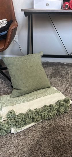Sage green pillow and throw