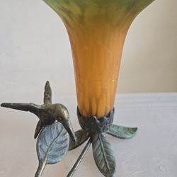 Vintage Cast Iron Hummingbird Trumpet Flower Lamp