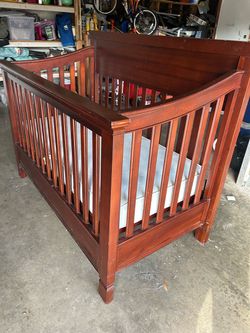 Cherry Wood Baby Crib with Mattress