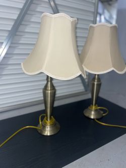 Set of 2 Table Lamps – Classic Brass Base with Cream Shades