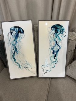 Jellyfish Watercolor Wall Art Set of 2