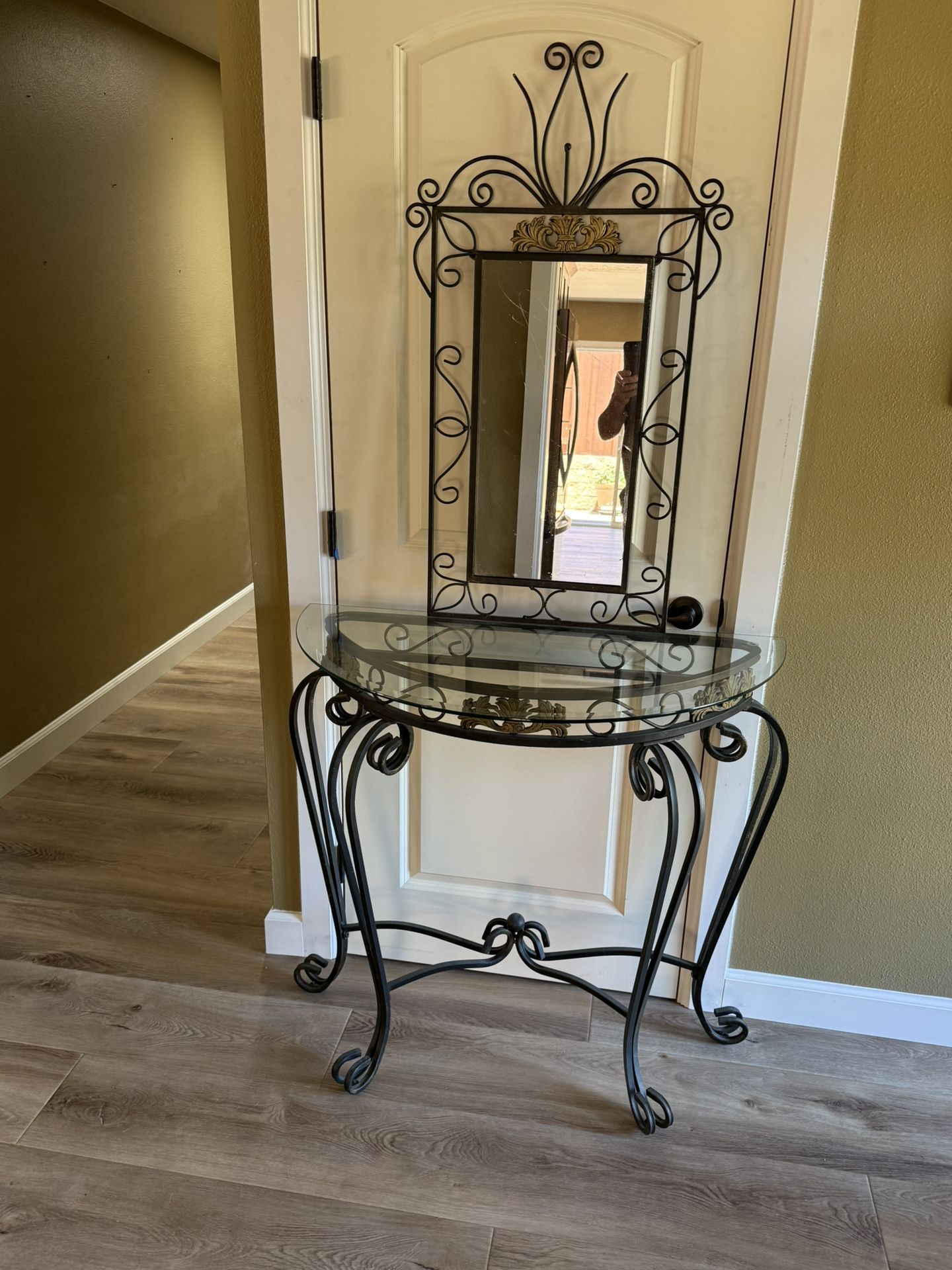 Wall Table Half Moon With Wall Mirror-Approx: 36”wX35”tX14”d - MAKE OFFER