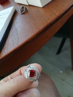 Sterling silver with lab grown ruby ring