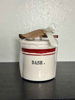 Rae Dunn mini canister with wooden spoon