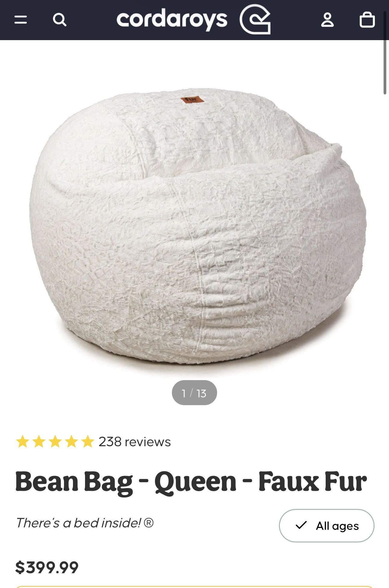 Cordaroys Bean bag - Queen
