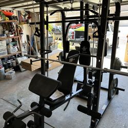 Vesta Fitness Smith Machine 1001 w/Bench Attachment | 245lb Cast Iron Olympic Weights | 7ft Olympic Bar | Fitness | Gym Equipment | FREE DELIVERY 🚚 