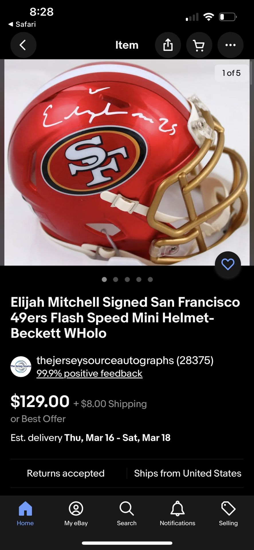 Elijah Mitchell Signed 49ers Flash Alternate Speed Mini Helmet (Beckett)