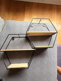 Black Metal Hexagon Wall Shelves - Set of 2