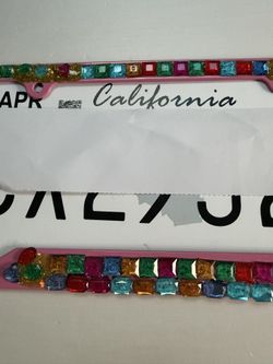  Dazzle Bedazzled Pink License Plate Frame With Multicolored Gems/stones Plastic. Used E-600 Glue. Party Driving Rainbow 🌈 Gay Party Fun Unisex Desig