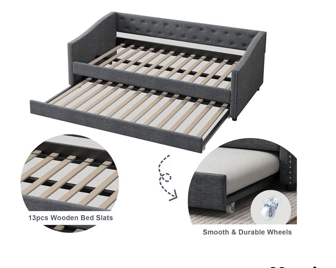 Queen Size Upholstered Daybed with Twin Trundle