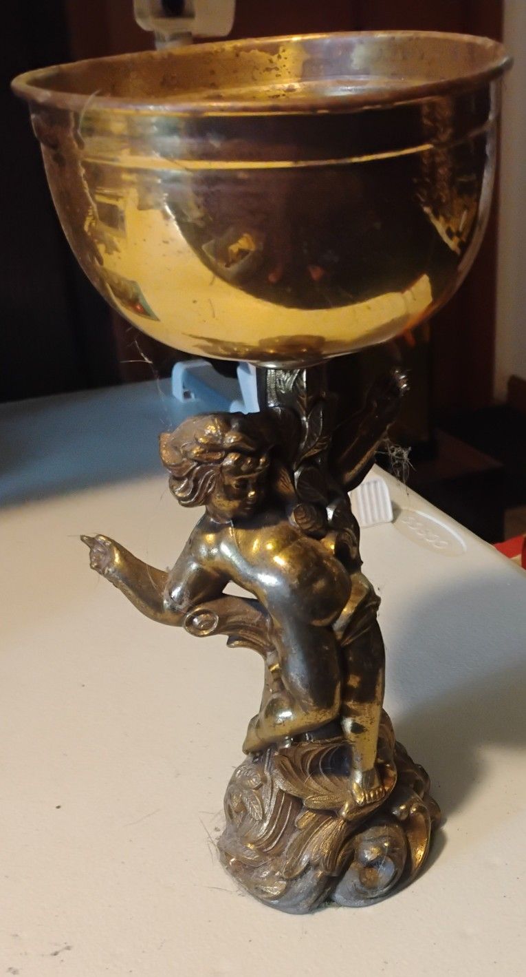1960s Victorian Revival Brass Cupid Ashtray 10½"